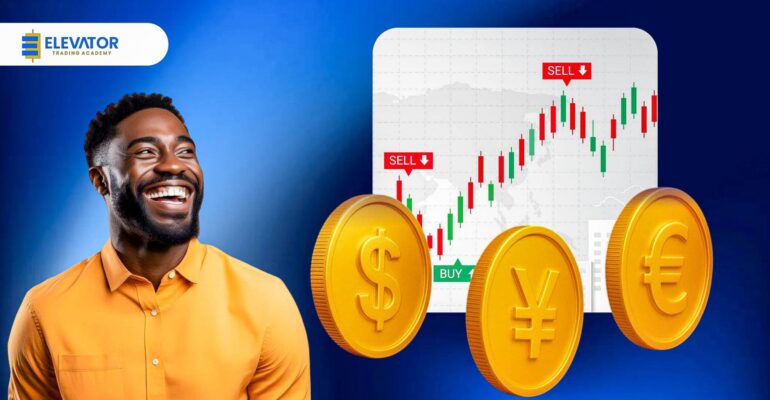 A man who is happy and starting at different forex currencies